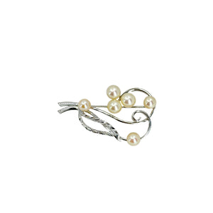 Delicate Swirl Vintage Japanese Saltwater Akoya Cultured Pearl Pin Brooch- Sterling Silver