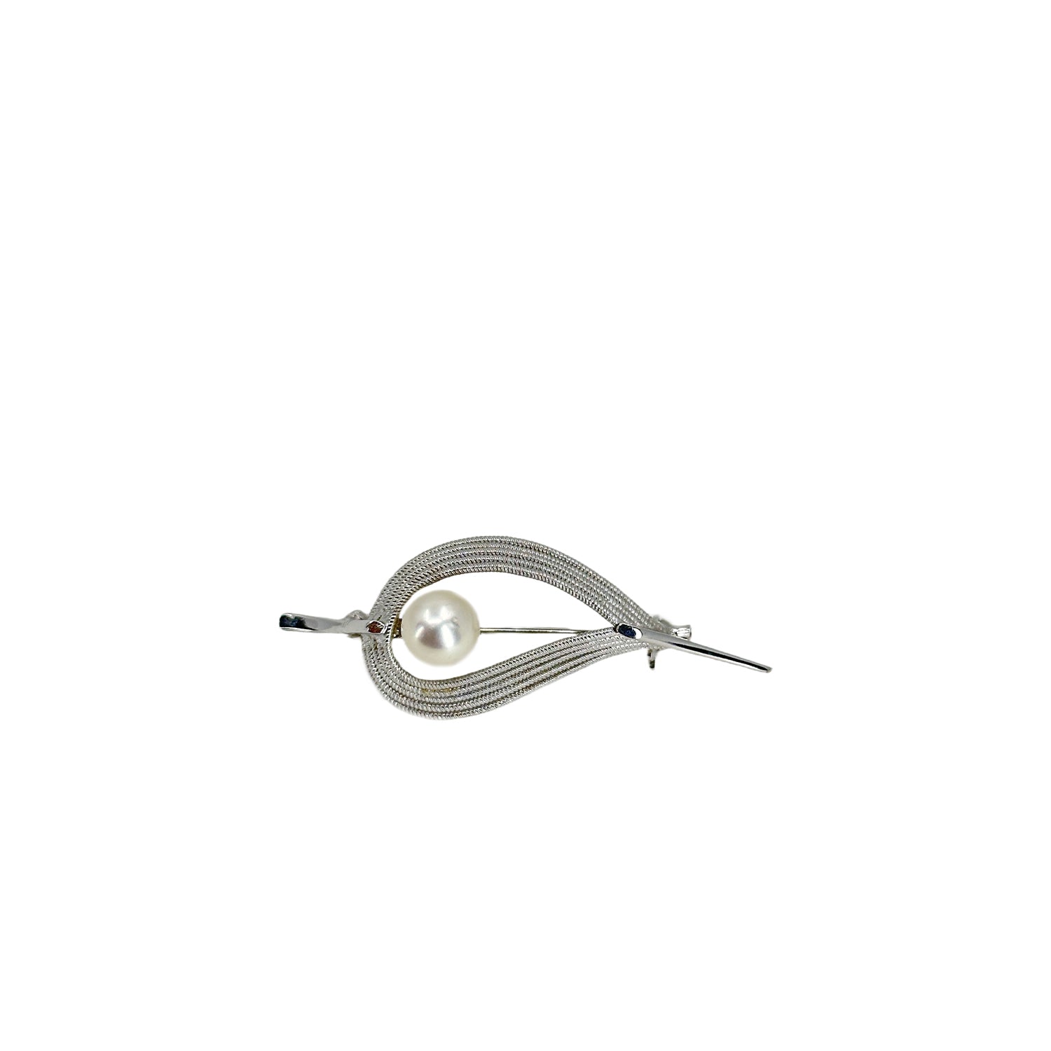 Modernist Single Japanese Saltwater Akoya Cultured Pearl Vintage Pin Brooch Pendant- Sterling Silver