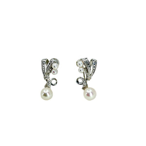 Mikimoto Deco Style Akoya Saltwater Cultured Pearl Vintage Screwback Earrings- Sterling Silver