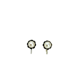 Gothic Buttercup Akoya Saltwater Cultured Pearl Vintage Screwback Stud Earrings- Sterling Silver