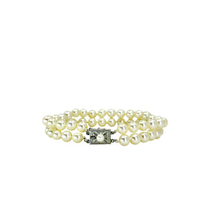 Vintage Double Strand High Quality Japanese Saltwater Akoya Cultured Pearl Bracelet- Sterling Silver