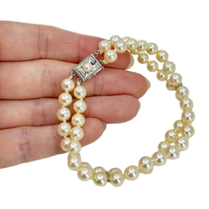 Vintage Double Strand High Quality Japanese Saltwater Akoya Cultured Pearl Bracelet- Sterling Silver