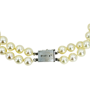 Vintage Double Strand High Quality Japanese Saltwater Akoya Cultured Pearl Bracelet- Sterling Silver