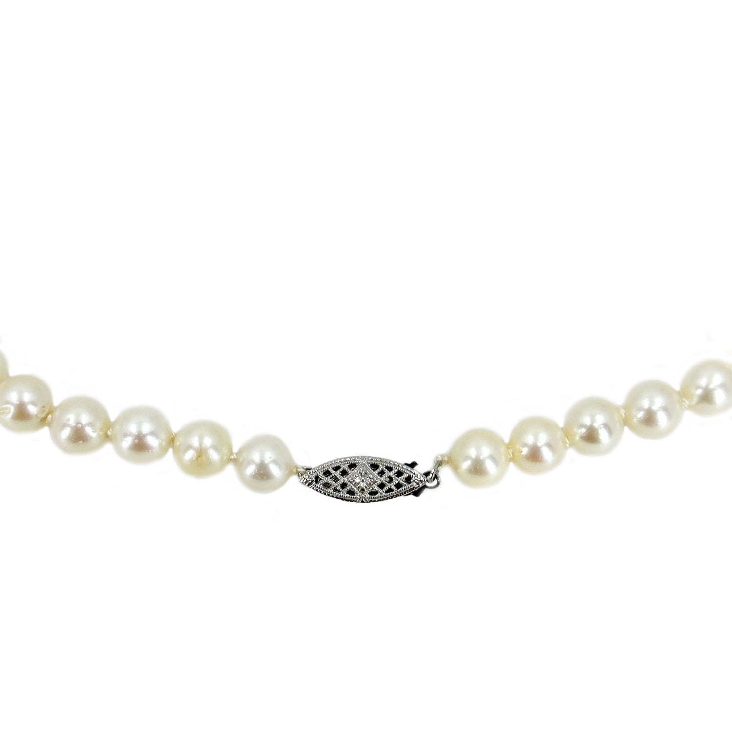 Filigree Choker Vintage Japanese Saltwater Cultured Akoya Pearl Necklace - Sterling Silver 15.75 Inch