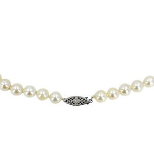 Filigree Choker Vintage Japanese Saltwater Cultured Akoya Pearl Necklace - Sterling Silver 15.75 Inch