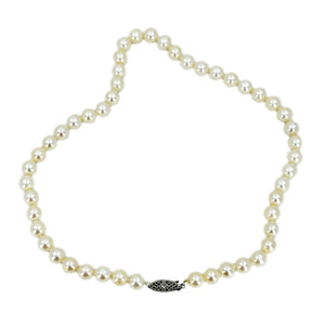 Filigree Choker Vintage Japanese Saltwater Cultured Akoya Pearl Necklace - Sterling Silver 15.75 Inch