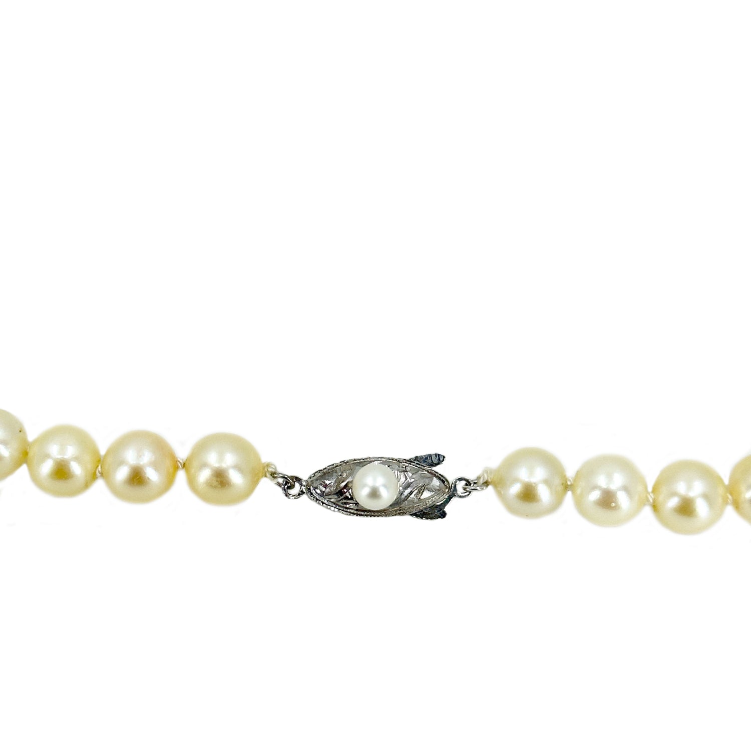 Vintage Cream Choker Japanese Saltwater Cultured Akoya Pearl Necklace - Sterling Silver 15.50 Inch
