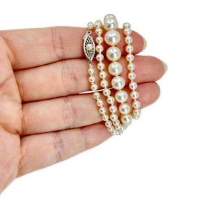 High Quality Graduated Vintage Japanese Saltwater Cultured Akoya Pearl Necklace - 14K White Gold 21.50 Inch