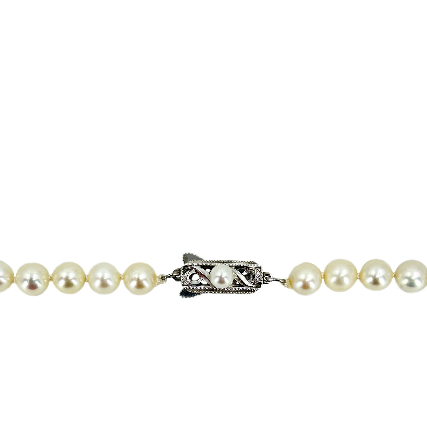 Large Mikimoto Japanese Cultured Akoya Pearl Vintage Strand Necklace- 14K White Gold 22 Inch