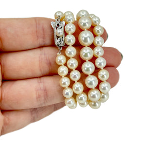 Large Mikimoto Japanese Cultured Akoya Pearl Vintage Strand Necklace- 14K White Gold 22 Inch