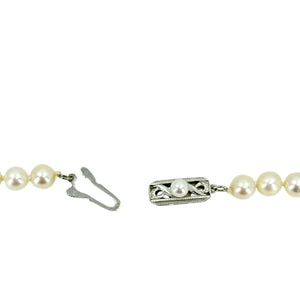 Large Mikimoto Japanese Cultured Akoya Pearl Vintage Strand Necklace- 14K White Gold 22 Inch