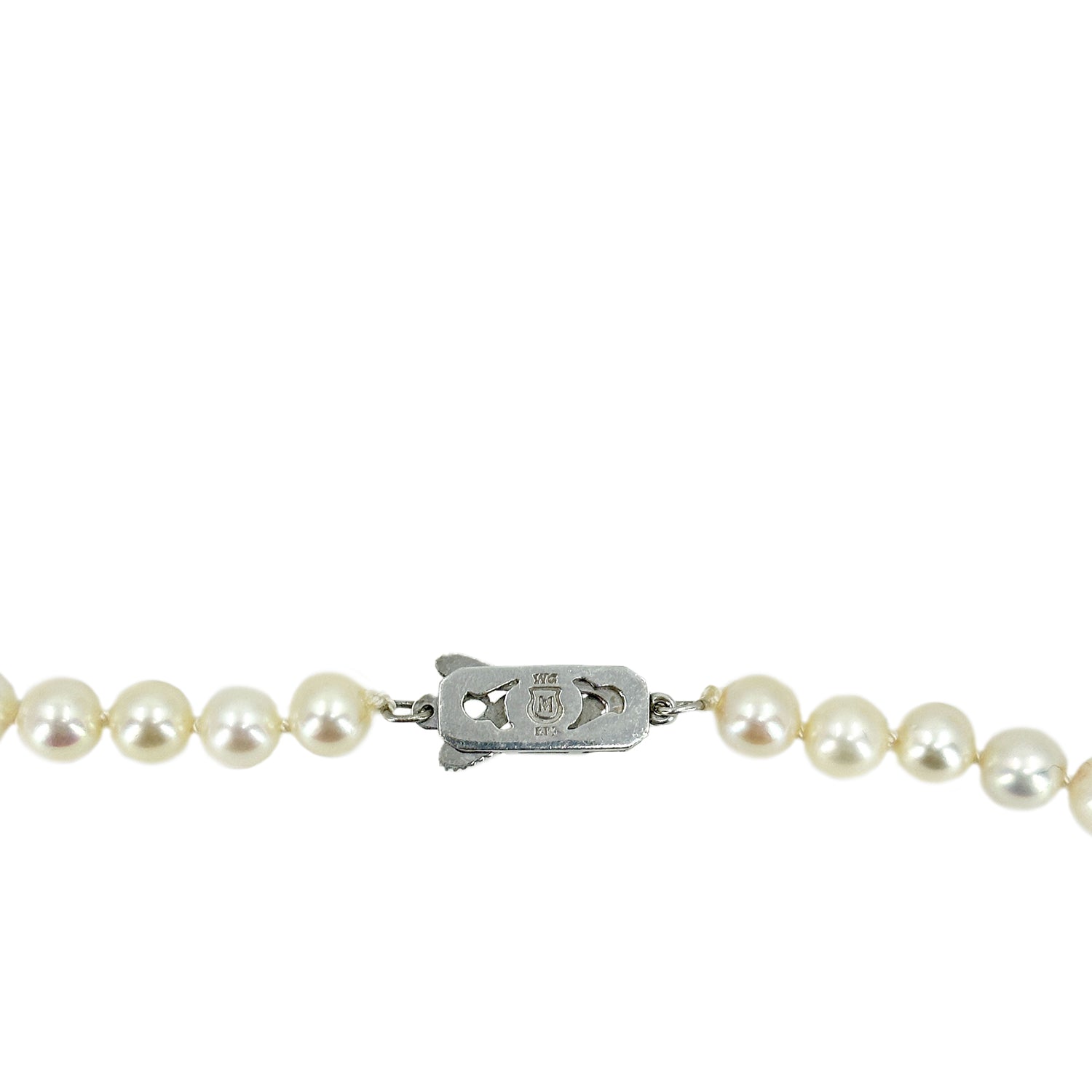 Large Mikimoto Japanese Cultured Akoya Pearl Vintage Strand Necklace- 14K White Gold 22 Inch