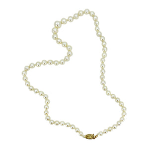 Floral High Quality Graduated Japanese Cultured Saltwater Akoya Pearl Necklace - 14K Yellow Gold 16.75 Inch