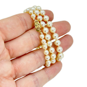 Floral High Quality Graduated Japanese Cultured Saltwater Akoya Pearl Necklace - 14K Yellow Gold 16.75 Inch