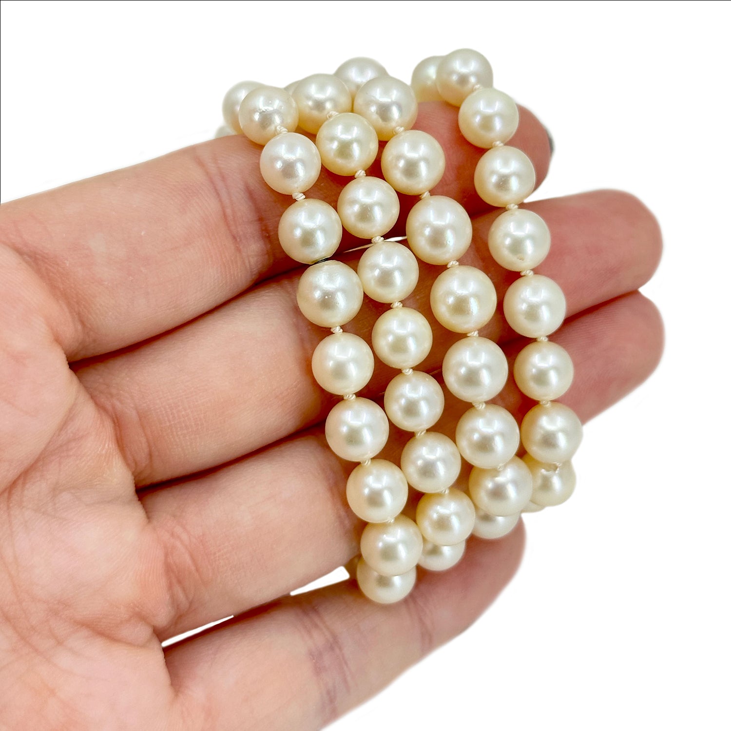 Hidden Clasp Japanese Saltwater Cultured Akoya Pearl Vintage Necklace Strand - 24 Inch