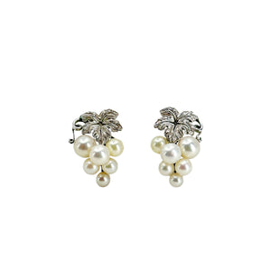 Cluster Vintage Grape Akoya Saltwater Cultured Pearl Screwback Earrings- Sterling Silver