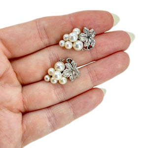 Cluster Vintage Grape Akoya Saltwater Cultured Pearl Screwback Earrings- Sterling Silver