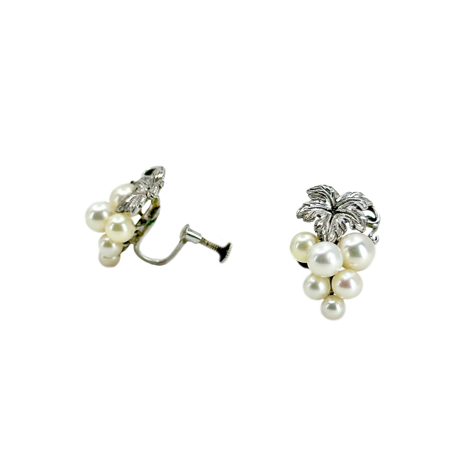 Cluster Vintage Grape Akoya Saltwater Cultured Pearl Screwback Earrings- Sterling Silver