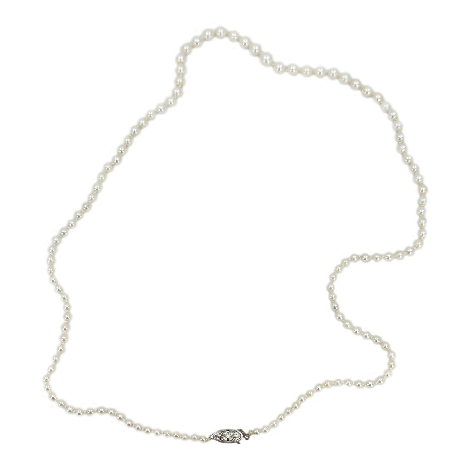 Petite Vintage Semi-Baroque Japanese Saltwater Cultured Akoya Pearl Necklace - 14K White Gold 20.25 Inch