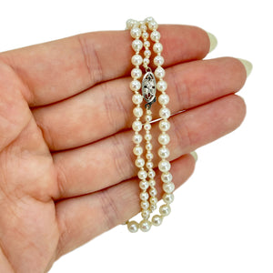 Petite Vintage Semi-Baroque Japanese Saltwater Cultured Akoya Pearl Necklace - 14K White Gold 20.25 Inch