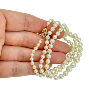 Vintage Graduated Japanese Cultured Saltwater Akoya Pearl Necklace Strand - 14K Yellow Gold 20 Inch