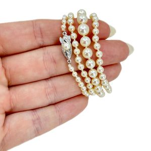 Rosy Estate Vintage Japanese Saltwater Cultured Akoya Pearl Graduated Necklace - Sterling Silver 20.75 Inch