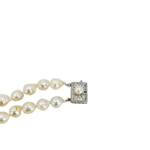 Vintage Double Strand Baroque Japanese Saltwater Akoya Cultured Pearl Bracelet- Sterling Silver