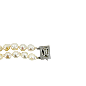 Vintage Double Strand Baroque Japanese Saltwater Akoya Cultured Pearl Bracelet- Sterling Silver