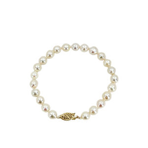 Semi Baroque Vintage Mid-Century Japanese Saltwater Akoya Cultured Pearl Bracelet- 14K Yellow Gold