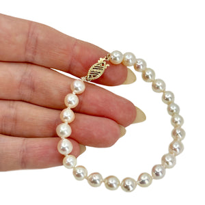 Semi Baroque Vintage Mid-Century Japanese Saltwater Akoya Cultured Pearl Bracelet- 14K Yellow Gold