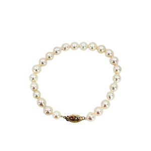Vintage Semi Baroque Retro Japanese Saltwater Akoya Cultured Pearl Bracelet- 14K Yellow Gold