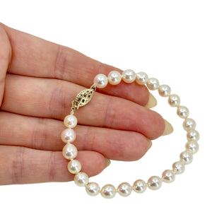 Vintage Semi Baroque Retro Japanese Saltwater Akoya Cultured Pearl Bracelet- 14K Yellow Gold