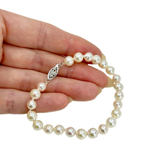 Semi Baroque Vintage Japanese Saltwater Akoya Cultured Pearl Bracelet- Sterling Silver