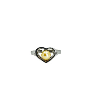 Heart Vintage Cream Golden Japanese Saltwater Akoya Cultured Pearl Ring- Sterling Silver Sz 6