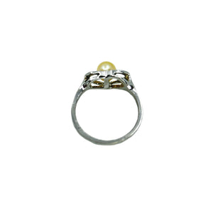 Heart Vintage Cream Golden Japanese Saltwater Akoya Cultured Pearl Ring- Sterling Silver Sz 6