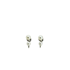 Double Pearl Vintage Japanese Akoya Saltwater Cultured Pearl Screwback Earrings- Sterling Silver