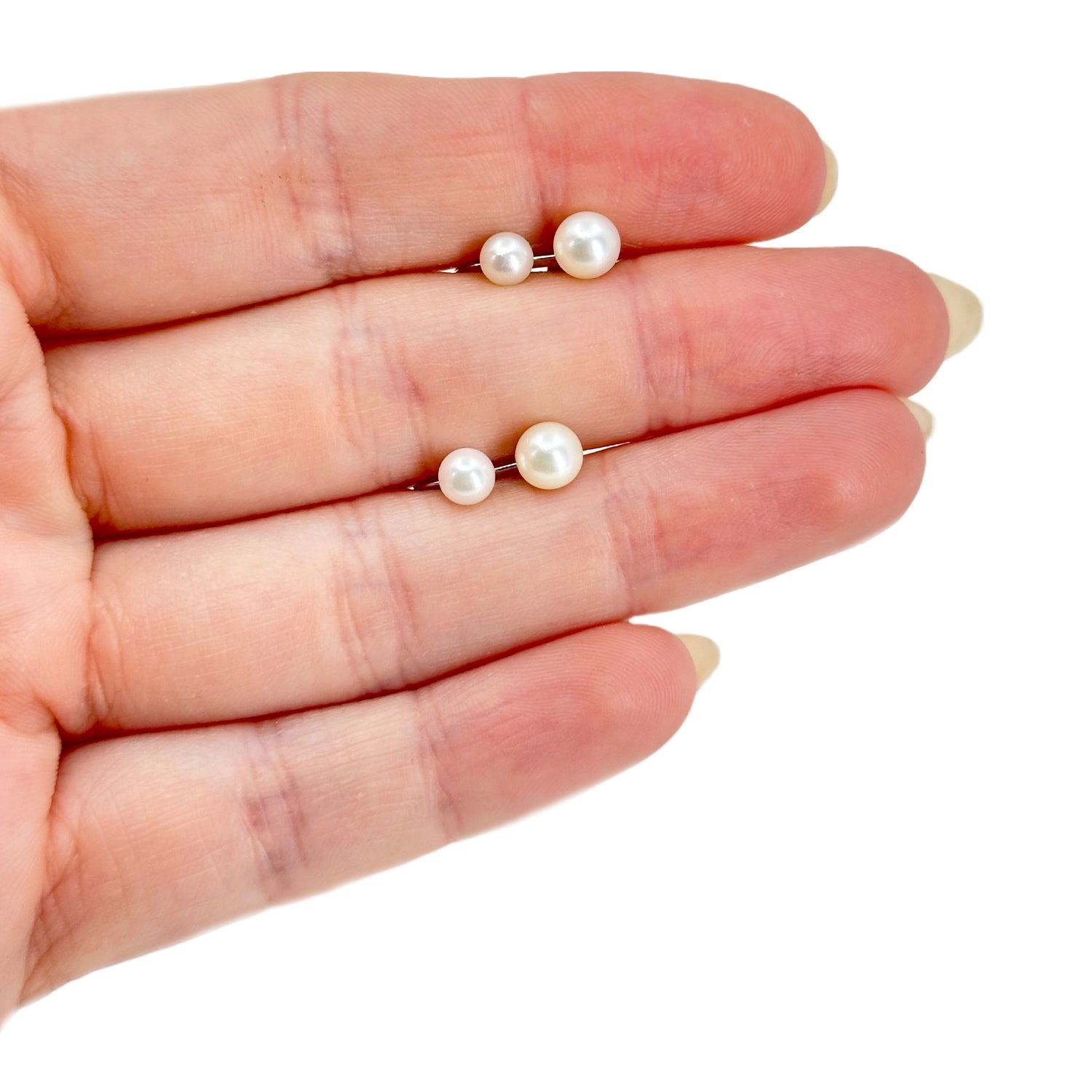 Double Pearl Vintage Japanese Akoya Saltwater Cultured Pearl Screwback Earrings- Sterling Silver