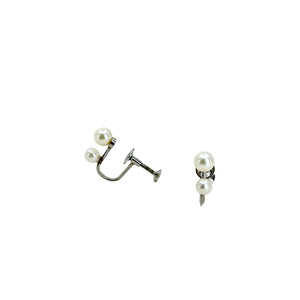 Double Pearl Vintage Japanese Akoya Saltwater Cultured Pearl Screwback Earrings- Sterling Silver