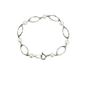 Lightweight Modernist Mid-Century Japanese Saltwater Akoya Cultured Pearl Vintage Bracelet- Sterling Silver