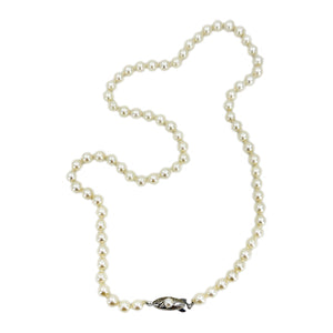 Vintage Engraved Japanese Saltwater Cultured Akoya Pearl Necklace - Sterling Silver 18.25 Inch