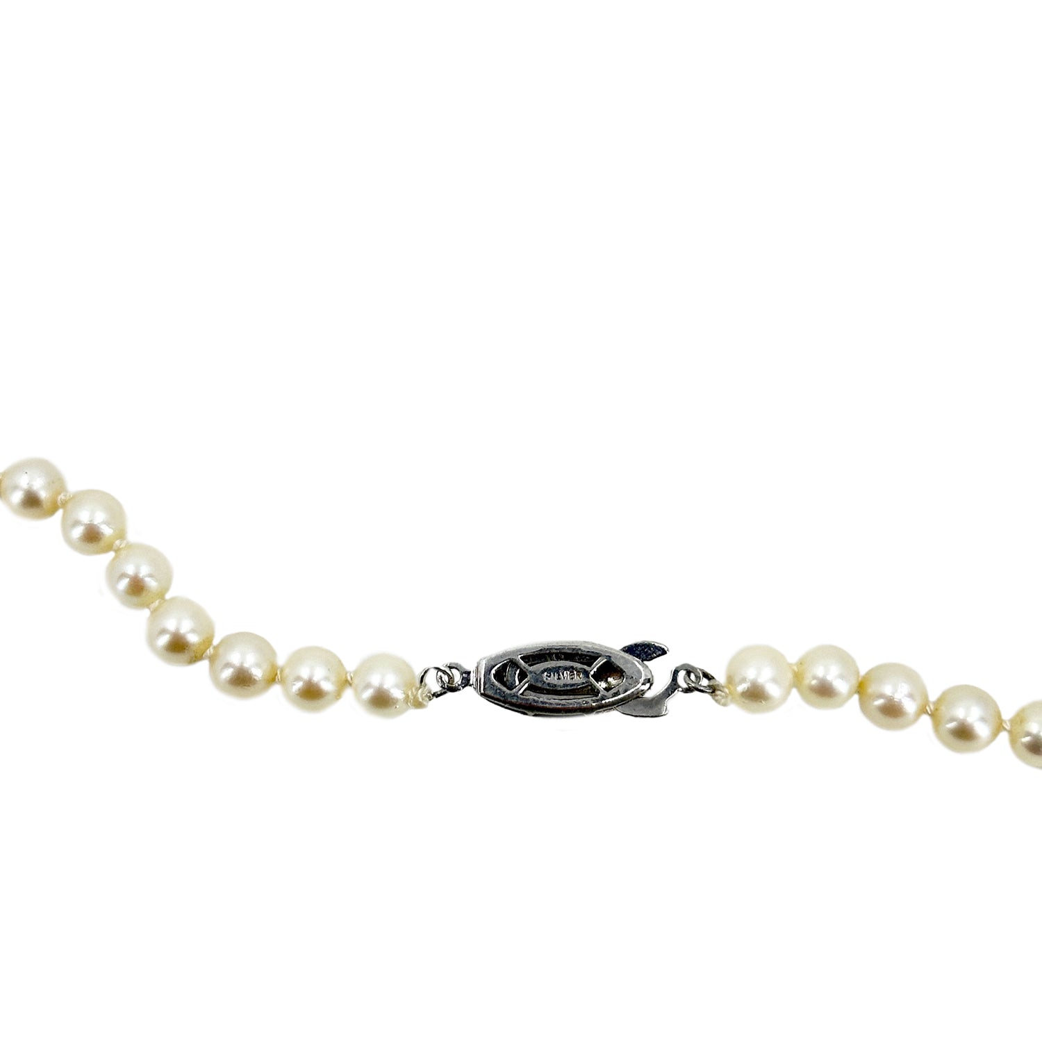 Vintage Engraved Japanese Saltwater Cultured Akoya Pearl Necklace - Sterling Silver 18.25 Inch