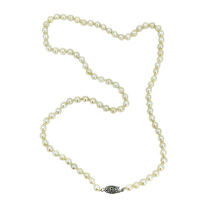 Vintage Simple Japanese Saltwater Cultured Akoya Pearl Necklace - Sterling Silver 21 Inch