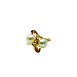 Mikimoto Bypass Designer Vintage Japanese Saltwater Akoya Cultured Pearl Ring- 14K Yellow Gold Sz 7 3/4