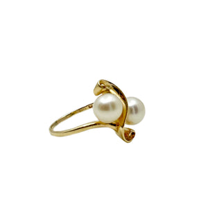 Mikimoto Bypass Designer Vintage Japanese Saltwater Akoya Cultured Pearl Ring- 14K Yellow Gold Sz 7 3/4