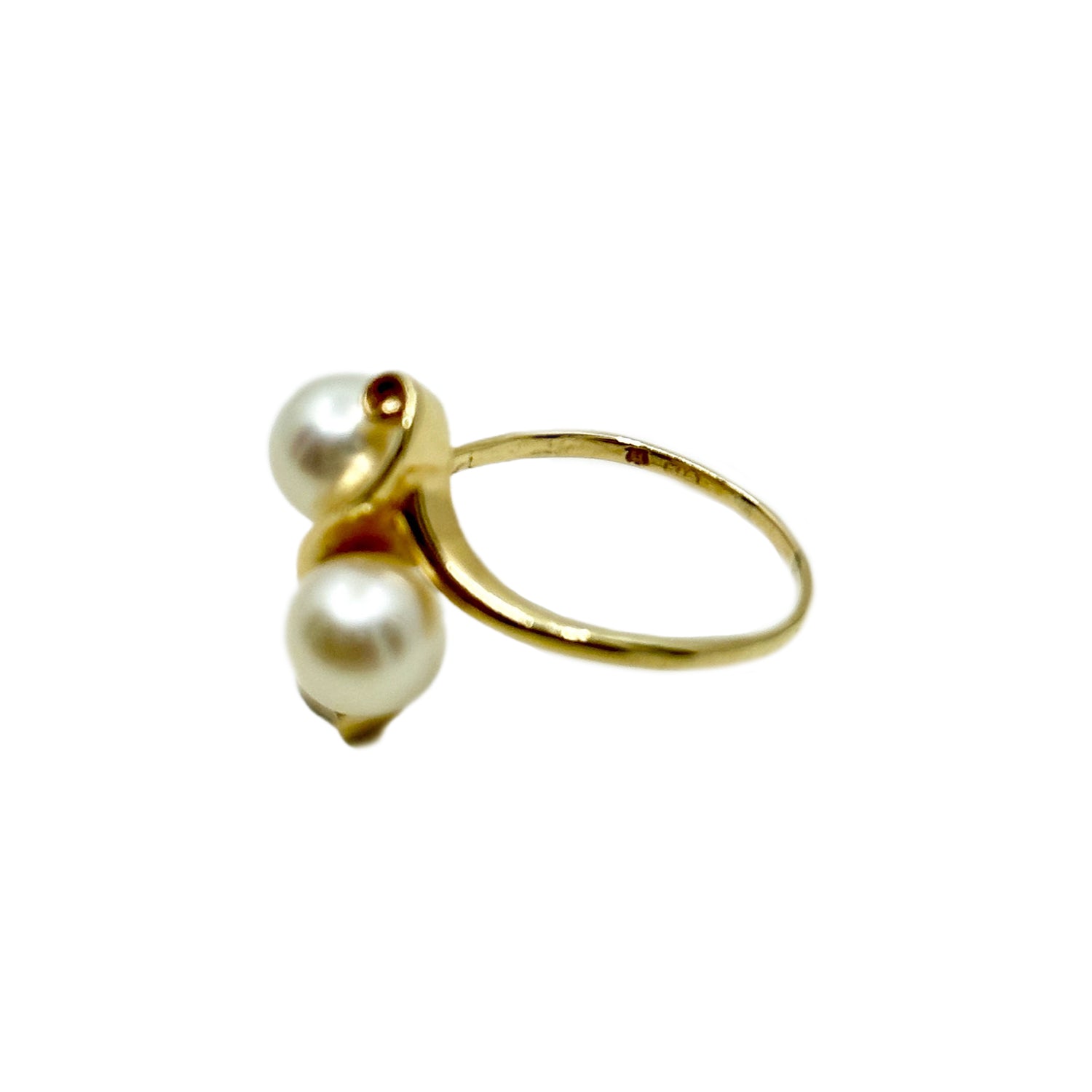 Mikimoto Bypass Designer Vintage Japanese Saltwater Akoya Cultured Pearl Ring- 14K Yellow Gold Sz 7 3/4
