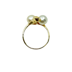 Mikimoto Bypass Designer Vintage Japanese Saltwater Akoya Cultured Pearl Ring- 14K Yellow Gold Sz 7 3/4
