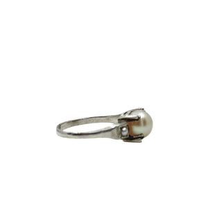 Triple Pearl Art Deco Industrial Milgrain Japanese Saltwater Akoya Cultured Pearl Ring- Sterling Silver Sz 5.50