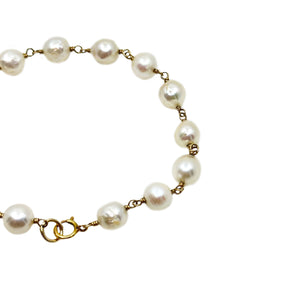 Station Baroque Mid-Century Japanese Saltwater Akoya Cultured Pearl Vintage Link Bracelet- 14K Yellow Gold