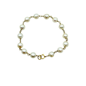 Station Baroque Mid-Century Japanese Saltwater Akoya Cultured Pearl Vintage Link Bracelet- 14K Yellow Gold
