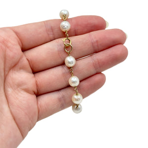 Station Baroque Mid-Century Japanese Saltwater Akoya Cultured Pearl Vintage Link Bracelet- 14K Yellow Gold